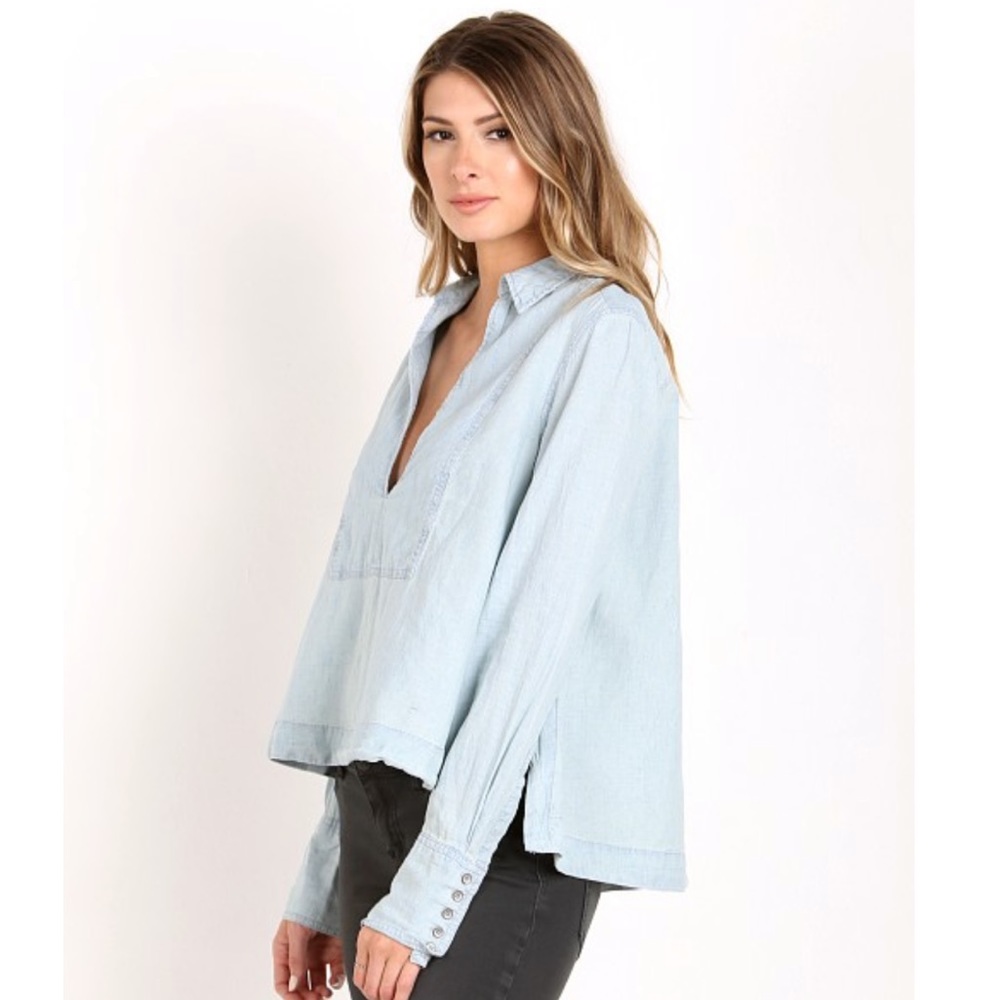 Free People Chambray Top Rumi Wash